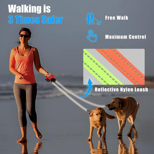 Retractable Dual Dog Leash - Tangle-Free 360° Swivel Head, Lightweight & Durable for Small & Medium Puppies