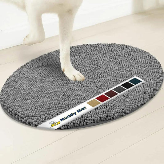 Muddy Mat® Oval Shown on TV – Super Absorbent Microfiber Dog Door Mat for Muddy Paws, Non-Slip Washable Pet Rug, Quick Dry Chenille Entryway Carpet, Machine Washable Indoor Outdoor Mat