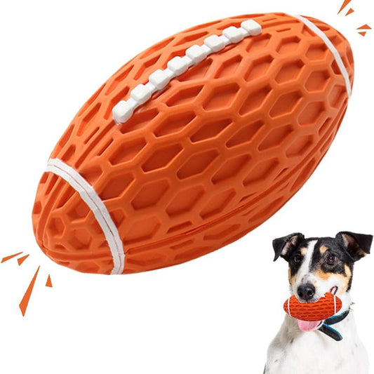 Squeaky Dog Football Toy - Orange Rubber Ball for Aggressive Chewers - Durable Interactive Fetch Ball for Medium Large Dogs