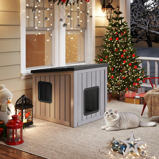 Outdoor Resin Cat House with Roof, Weatherproof Shelter for Small Pets, Stylish and Durable for Patio & Backyard-Best Christmas Gifts.